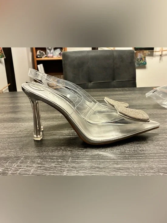 💎 Gianni Bini Clear Rhinestone Heels Size 8 Cinderella Pointed Toe Pumps - Picture 14 of 17